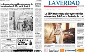 1/6/2004 En la portada de LA VERDAD se recogía que la Sociedad Estatal de Participaciones Industriales apostaba por Cartagena para el proyecto de los submarinos S-80./