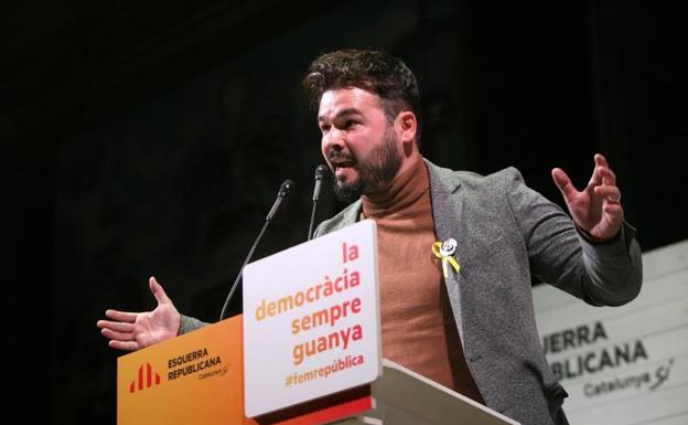 Gabriel Rufián, durante un acto de campaña de ERC.