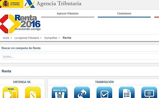 Página web de la Agencia Tributaria para la declaración de la renta. 