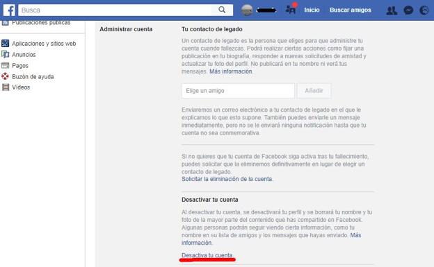 Pasos para desactivar la cuenta de Facebook temporalmente.