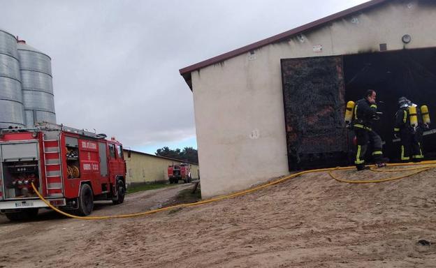 Intervención de los bomberos en el incendio de la granja de Mudrián