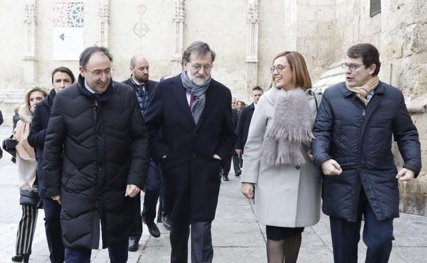 Alfonso Polanco, Mariano Rajoy, Angeles Armisen y Alfonso Fernandez Mañueco - - 13-02-2018 Visita de Mariano Rajoy a la Catedral de Palencia en la presentación del Año Europeo del Patrimonio Cultural en Palencia.