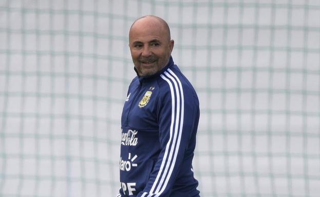 El seleccionador de Argentina, Jorge Sampaoli, en Rusia. 