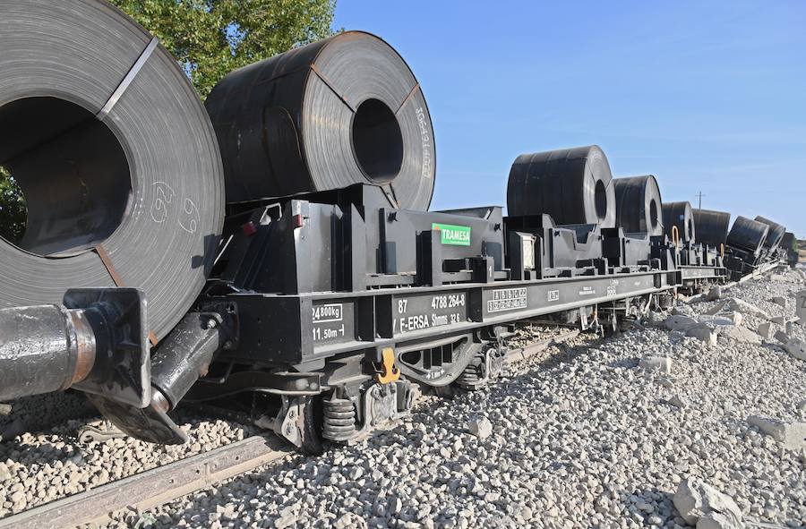 Fotos: Un tren de mercancías ha descarrillado en Sarracín, en la línea del Directo