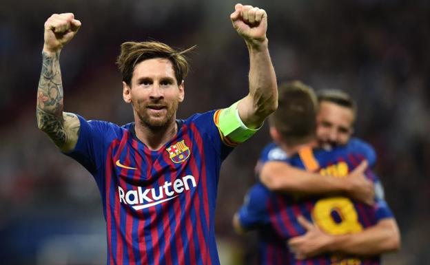 Leo Messi celebra la victoria ante el Tottenham en Londres. 