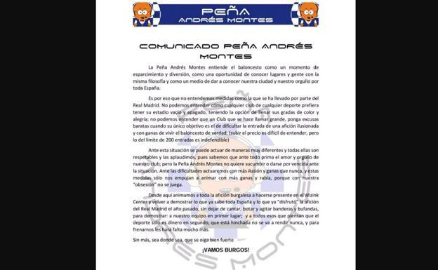 Comunicado de la Peña Andrés montes