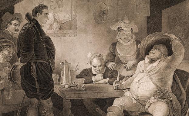 Falstaff en la taberna Boar's Head, grabado de 1796.