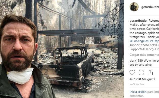 La imagen del incendio que el actor Gerard Butler ha subido a su Instagram.