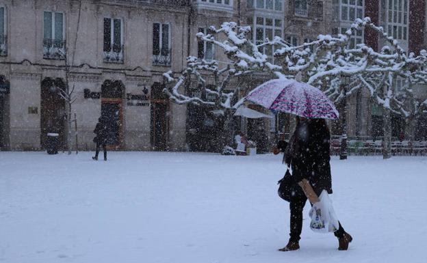 Estampa invernal con nieve del paseo del Espolón de Burgos.