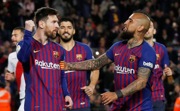 Leo Messi celebra el segundo gol del Barcelona. 