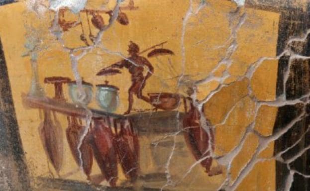 Fresco del nuevo termopolio descubierto en Pompeya.