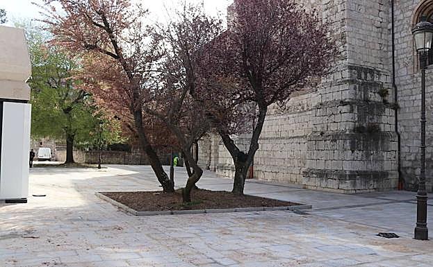 Imagen principal - Aspecto del pasaje (arriba) y operarios haciendo los últimos retoques a la obra (abajo). 