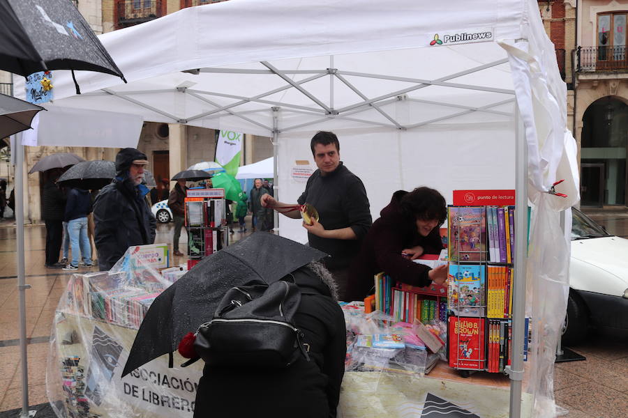 El tiempo ha marcado el desarrollo de la celebración del Día del Libro en Burgos. La afluencia por la mañana ha sido baja por culpa de la lluvia, pero por la tarde ha mejorado el tiempo y los puestos han recibido a un gran número de curiosos.