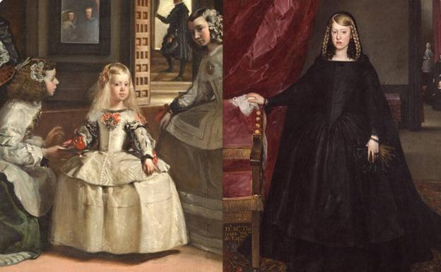 La infanta Margarita pintada por Velázquez y, diez años después, por Martínez del Mazo.