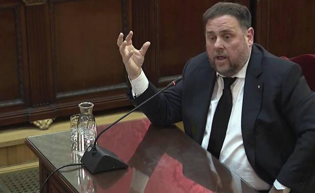 Oriol Junqueras durante su comparecencia en el juicio del procés. 