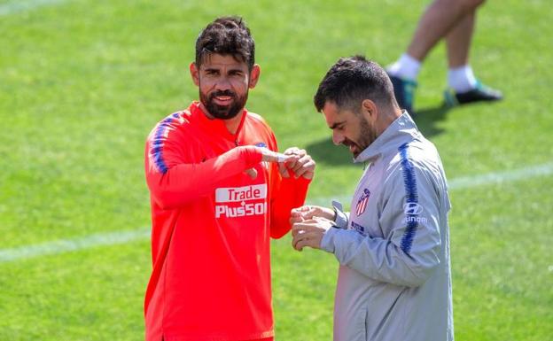 Diego Costa, durante un entrenamiento con el Atlético de Madrid. 