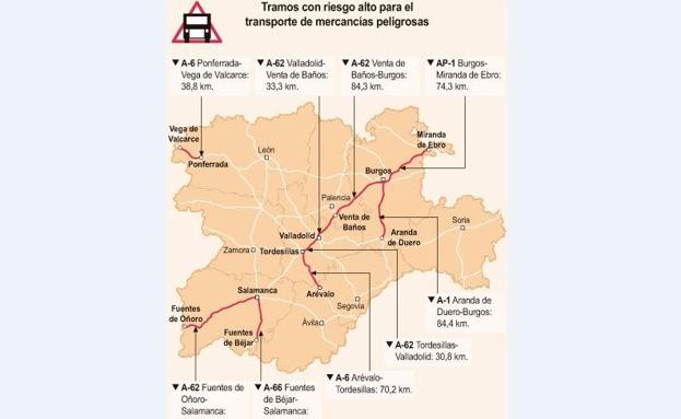 Galería. Mapa de tramos con riesgo alto para el transporte en Castilla y León 