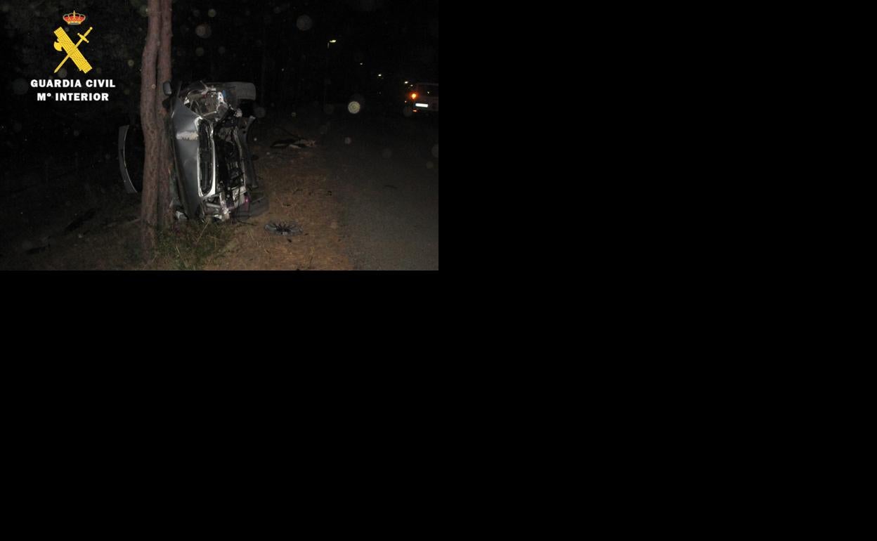 El vehículo al salirse de la vía quedó apoyado sobre un árbol. 