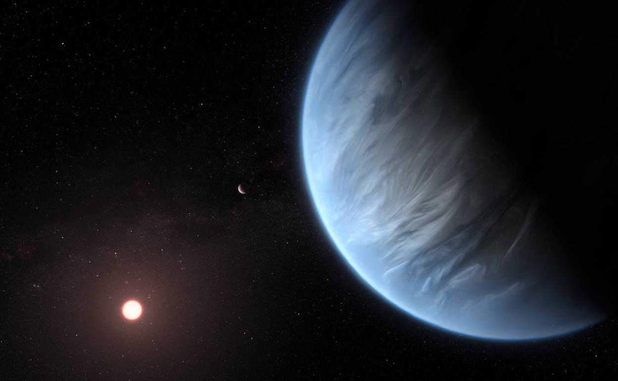 Reproducción artística de un planeta similar en tamaño a la Tierra orbita una estrella del sistema Alfa Centauri. 