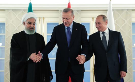 Rohaní, Erdogan y Putin, en su encuentro en Ankara.