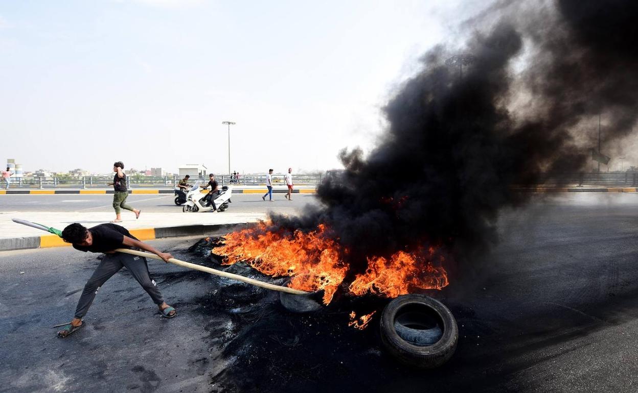 Una barricada en las calles de Bagdad.