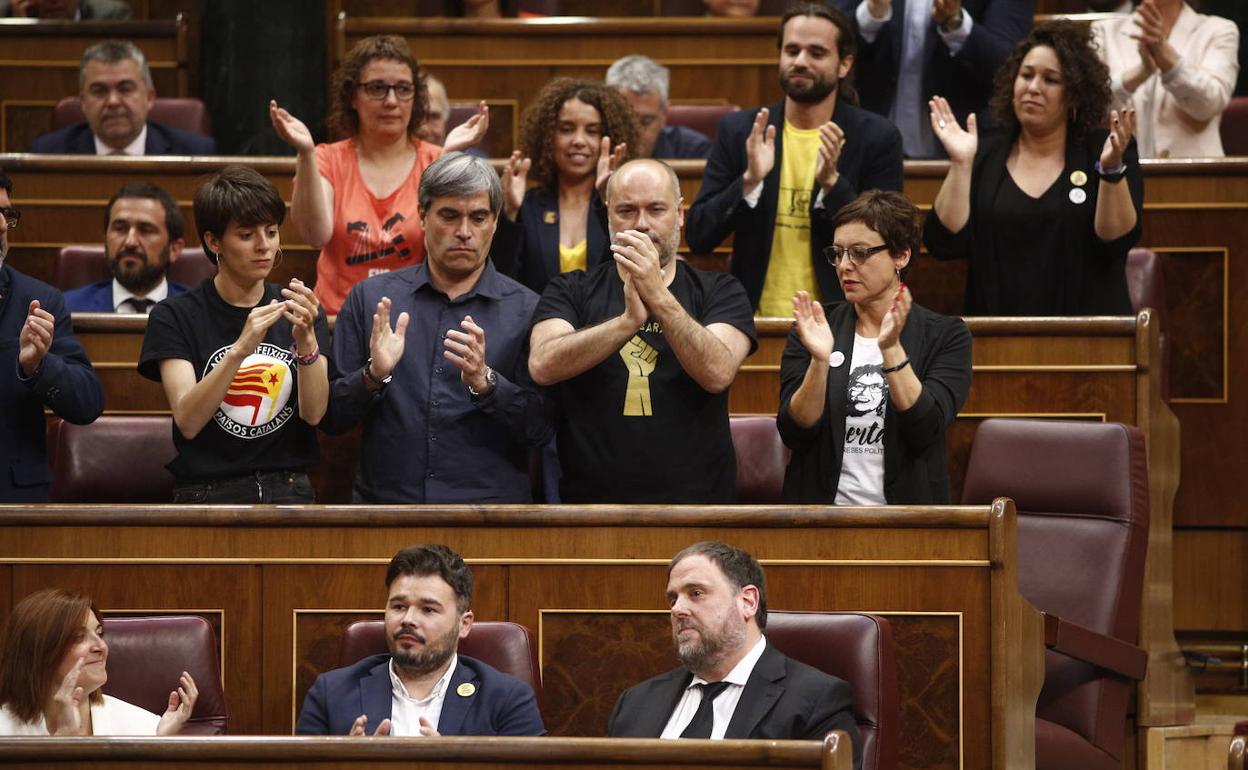 Junqueras, junto a Gabriel Rufián, en el Congreso el pasado 21 de mayo. 