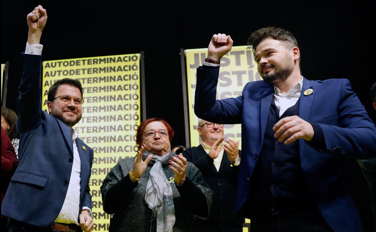 Rufián y Aragonès, tras conocer los resultados de la jornada electoral del 10-N. 