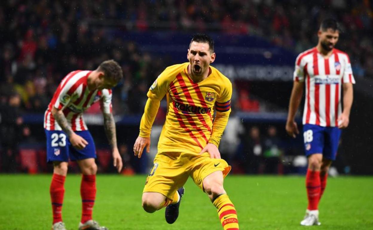 Messi celebra el gol de la victoria del Barcelona. 