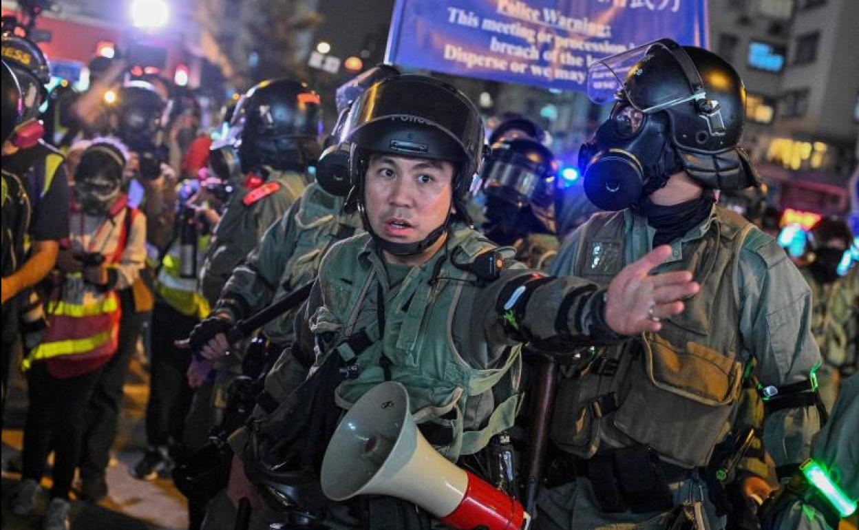 Imagen tomada durante las protestas de ayer en Hong Kong. 