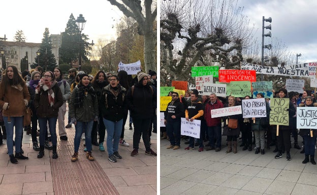 Los dos grupos de manifestantes han coincidido a las puertas de la Audiencia Provincial. 