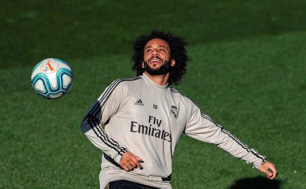 Marcelo, durante un entrenamiento en Valdebebas. 