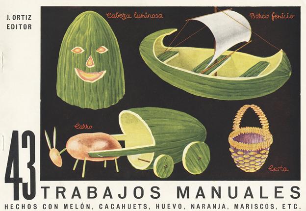 Portada de '46 trabajos manuales hechos con corcho, sandía, limón, cerezas, cañas, etc.'.