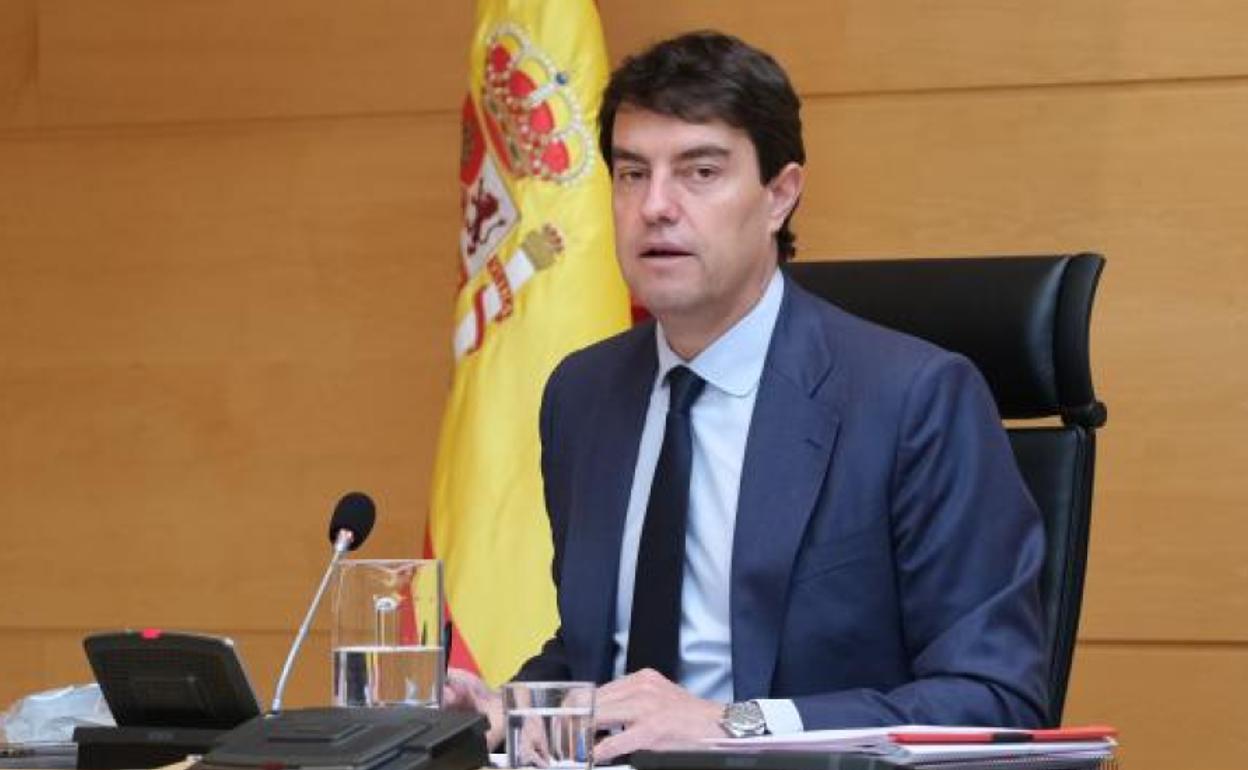 Ángel Ibáñez, en la comisión de las Cortes donde ha comparecido para explicar la gestión que su departamento ha hecho para afrontar la covid-19