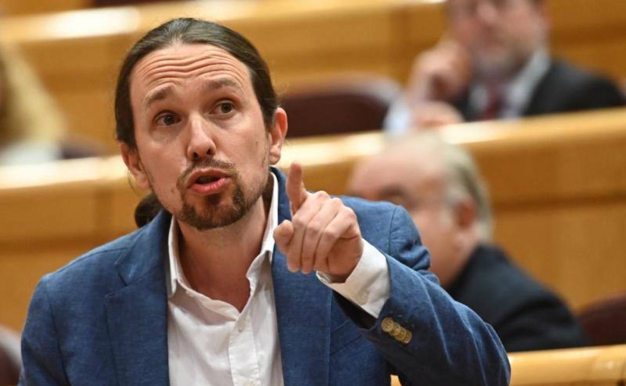 Pablo Iglesias durante su comparecencia este martes en el Senado.