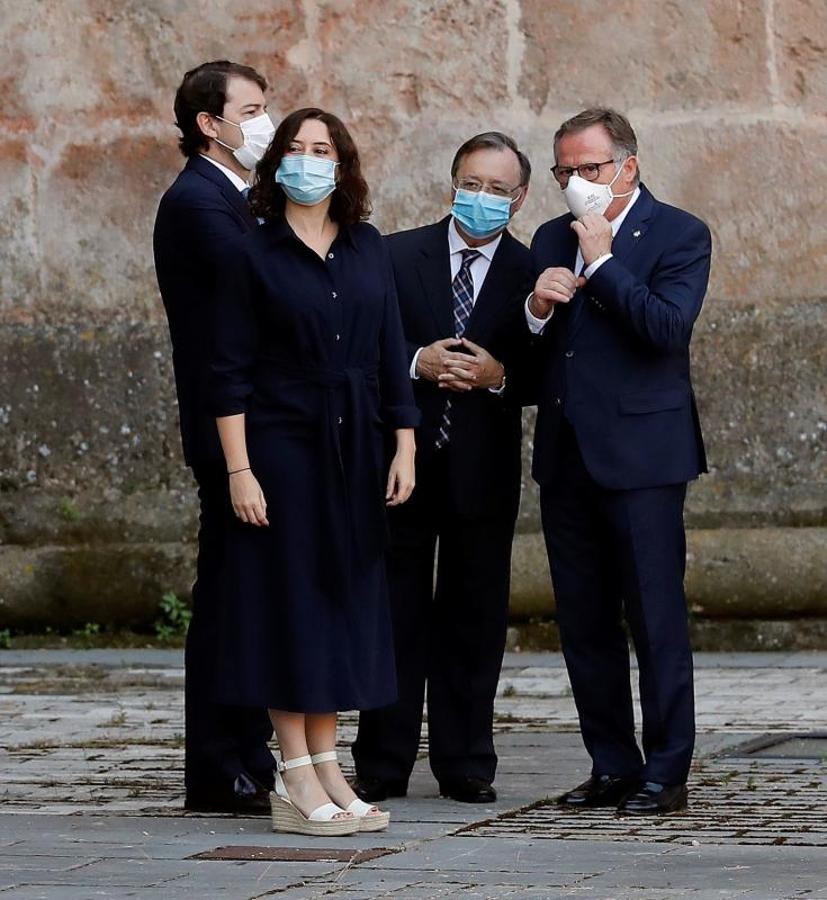 Los presidentes de Madrid, Isabel Díaz Ayuso, Castilla y León, Alfonso Fernández Mañueco, Ceuta, Juan Vivas y Melilla, Eduardo de Castro (i a d)