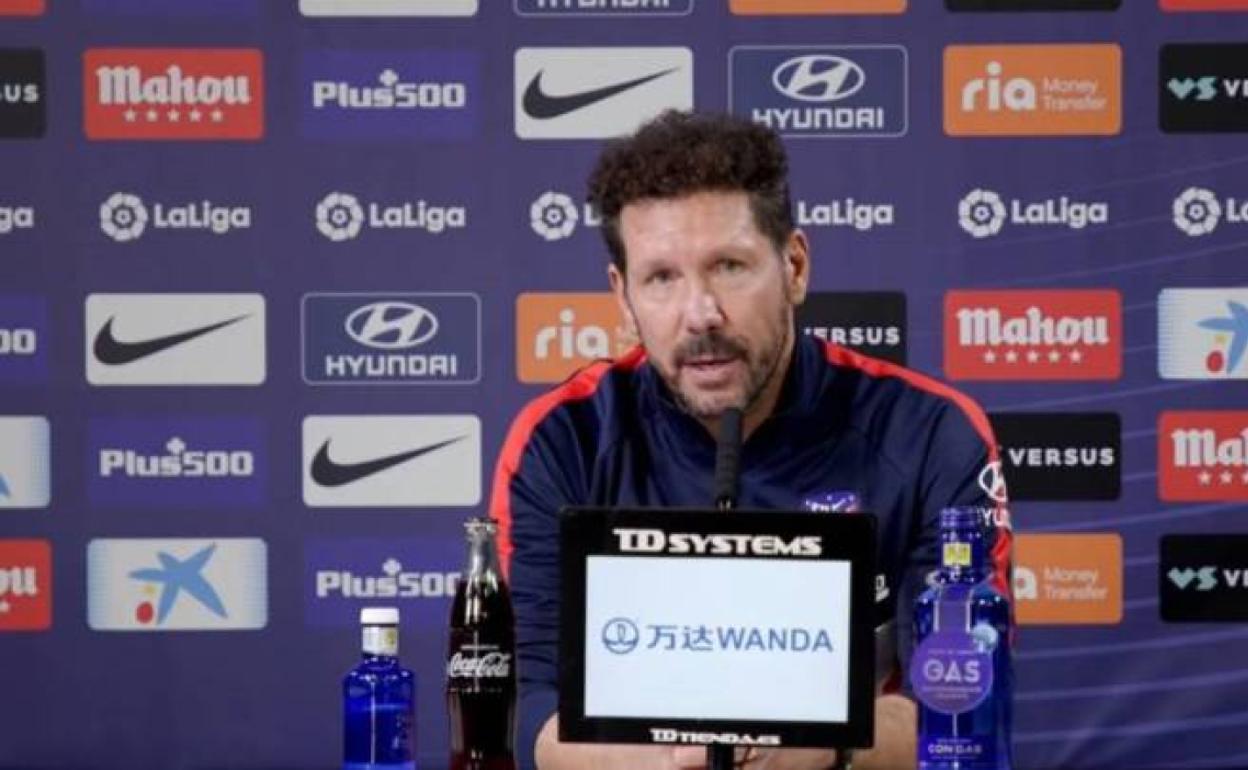 Diego Simeone, entrenador del Atlético, en conferencia de prensa. 