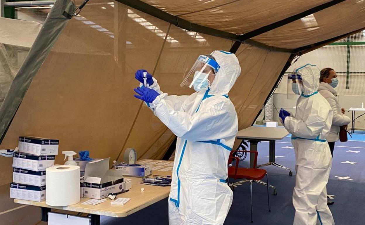 Profesionales sanitarios realizando el cribado masivo en Burgos.