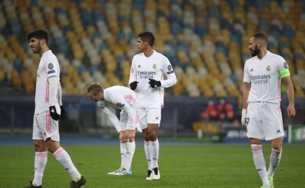 Asensio, Kroos, Varane y Benzema, en el Olímpico de Kiev. 