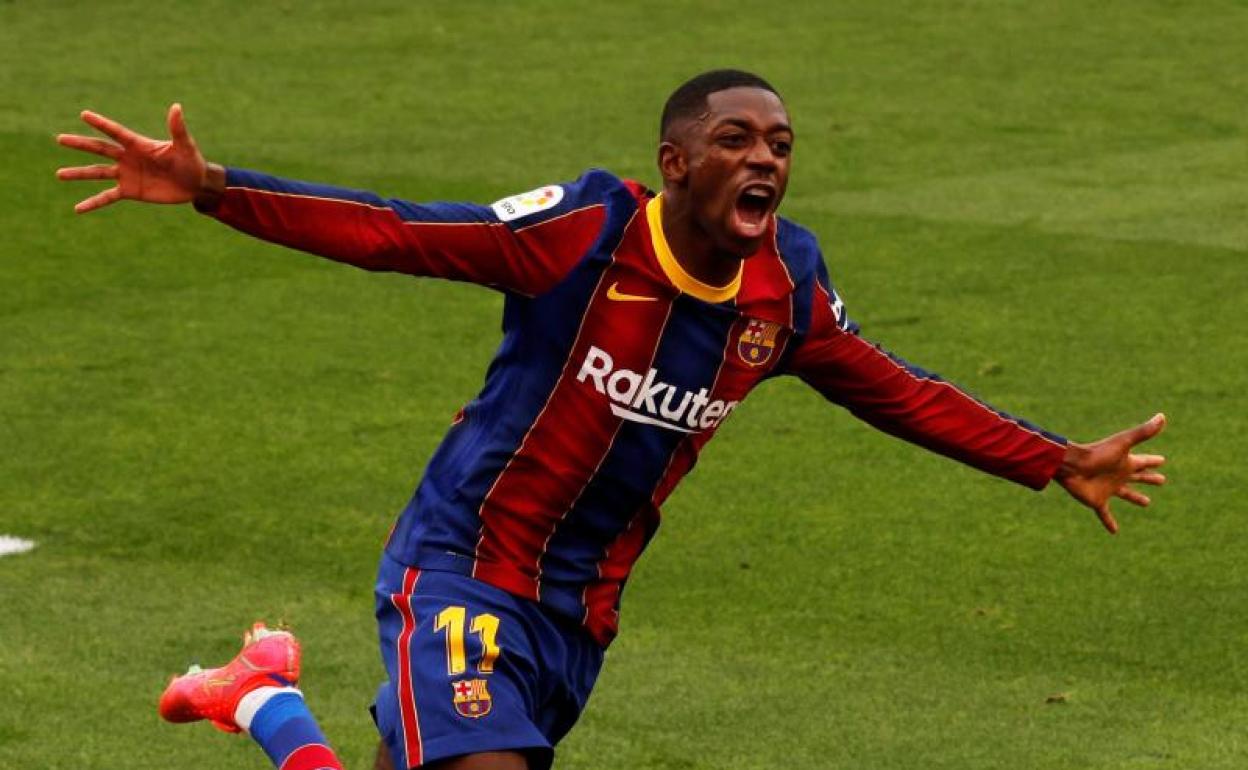 Ousmane Dembélé, celebrando un gol esta temporada. 