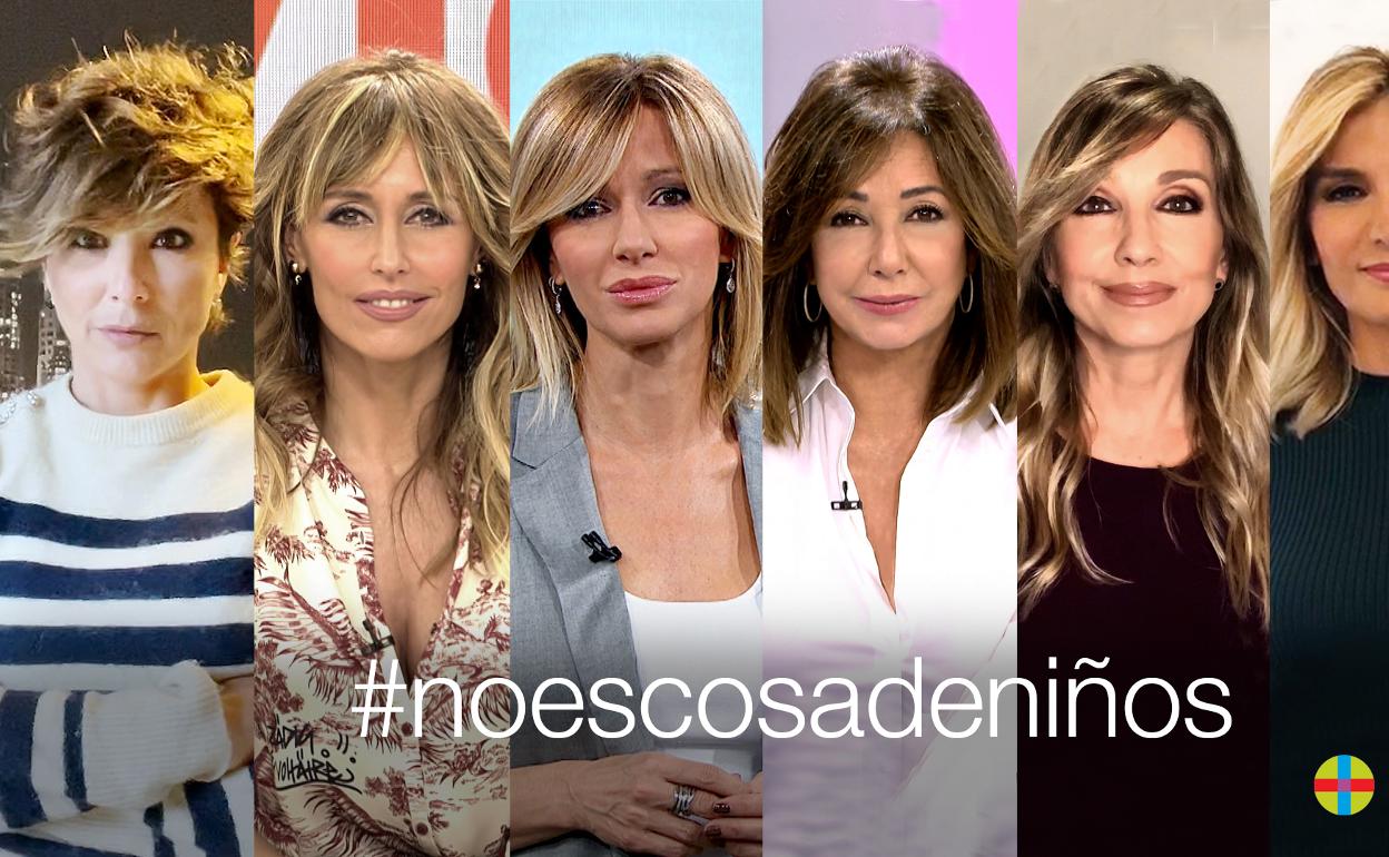 Las seis periodistas de TV que han colaborado en la campaña contra el acoso escolar. 