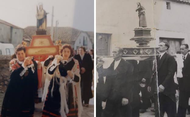 Celebración de las águedas, que se siguen festejando el primer sábado de febrero y procesión de María Magdalena del año 1957.