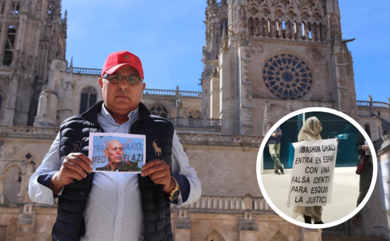 Rachid Dalaoui posa con la imagen del jefe del Frente Polisario tachada. A la derecha, Lemadla, en el hospital de Logroño.