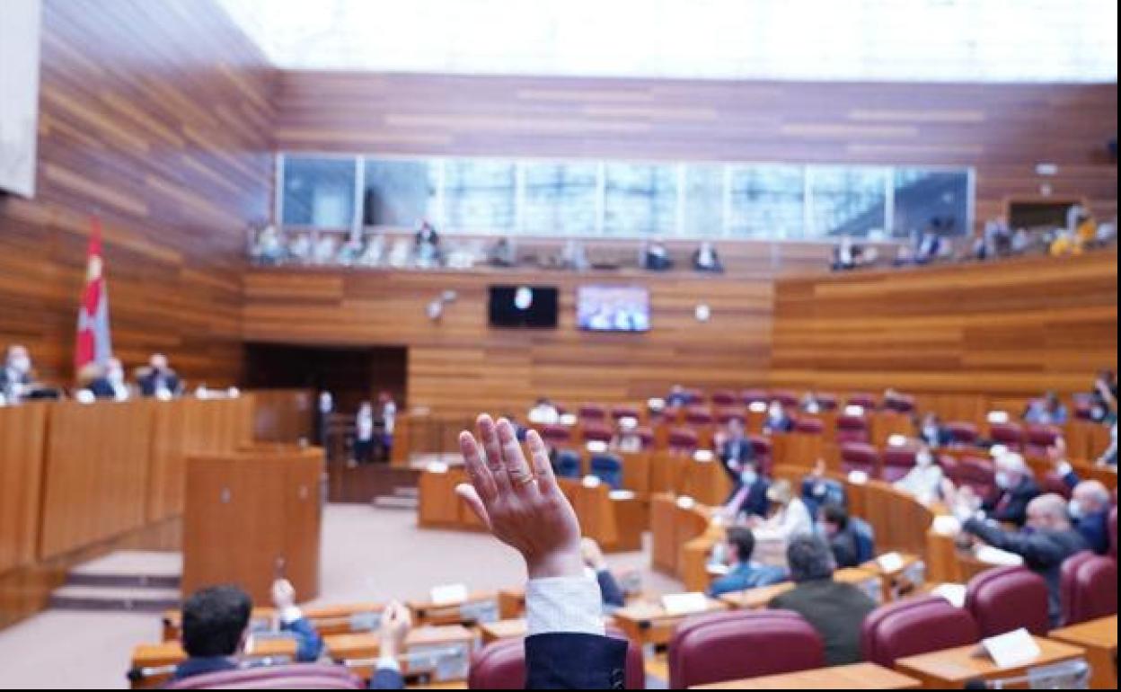 Votación a mano alzada en un pleno de las Cortes de Castilla y León.