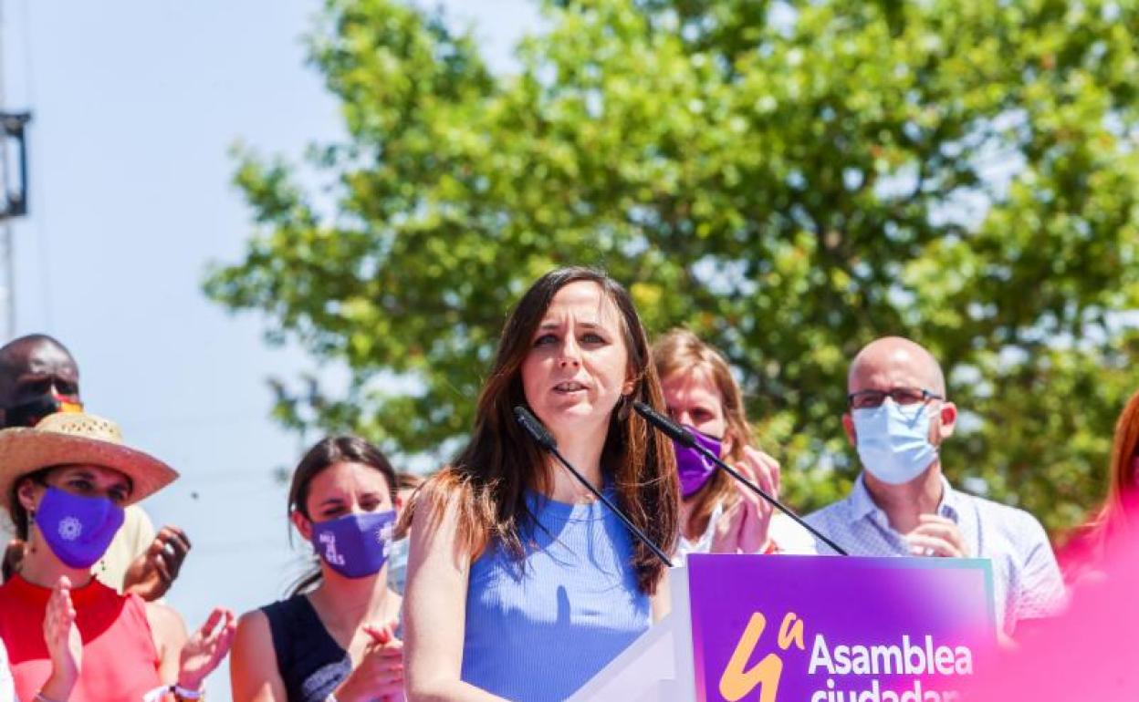 La nueva líder de Podemos, Ione Belarra, interviene tras ser elegida como secretaria general del partido 