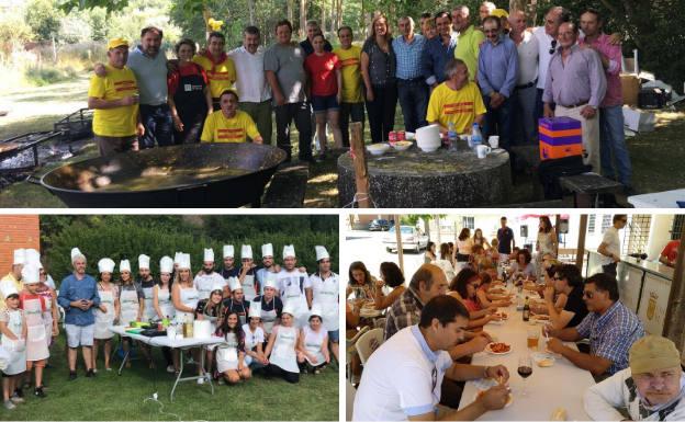 Arriba, asistentes a la paellada celebrada en La Serna durante las fiestas de la localidad. Debajo, primera edición de Rural Chef y macarronada de San Roque.