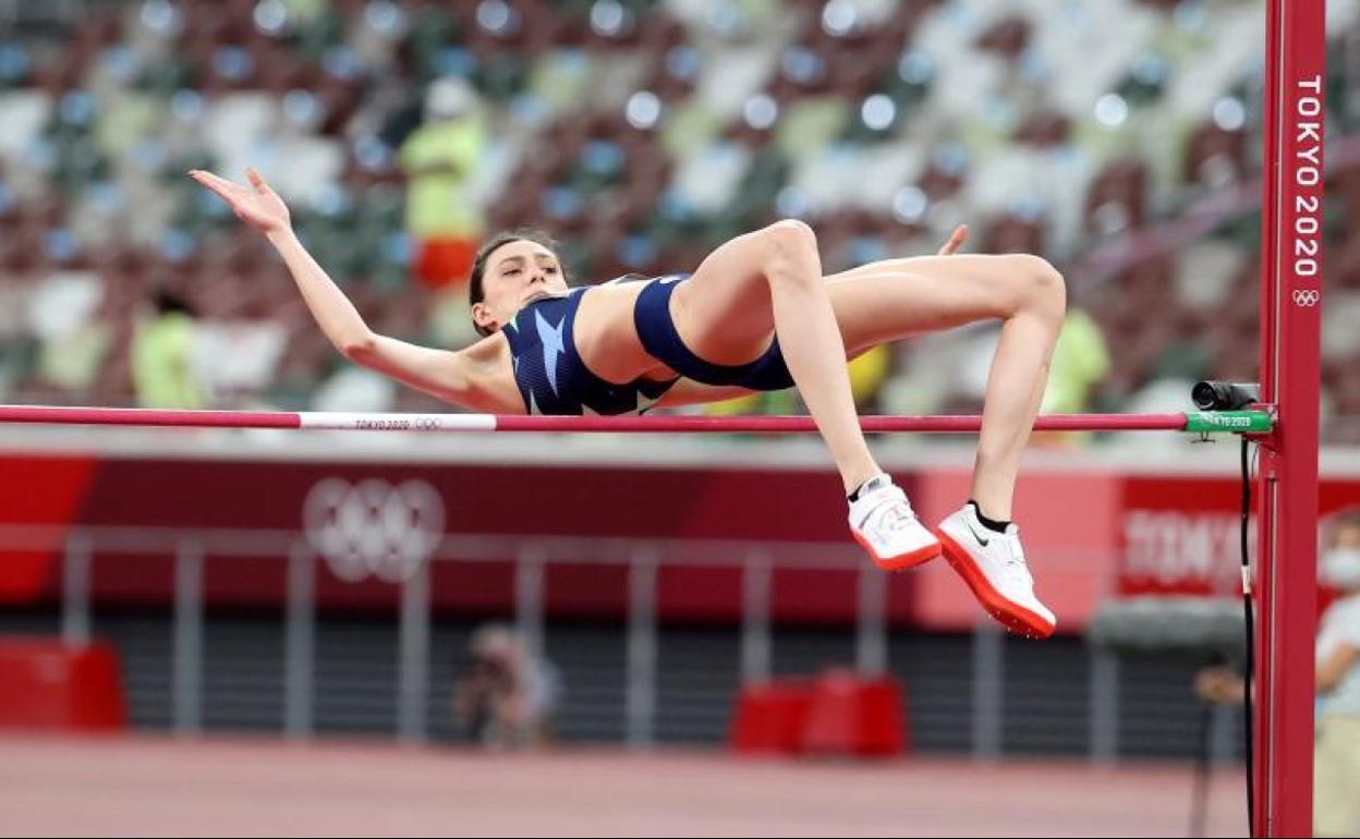 Mariya Lasitskene, durante su concurso en la final olímpica de altura.