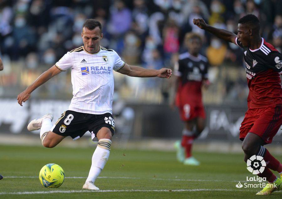 Grego celebra el gol anotado ante el Mirandés.