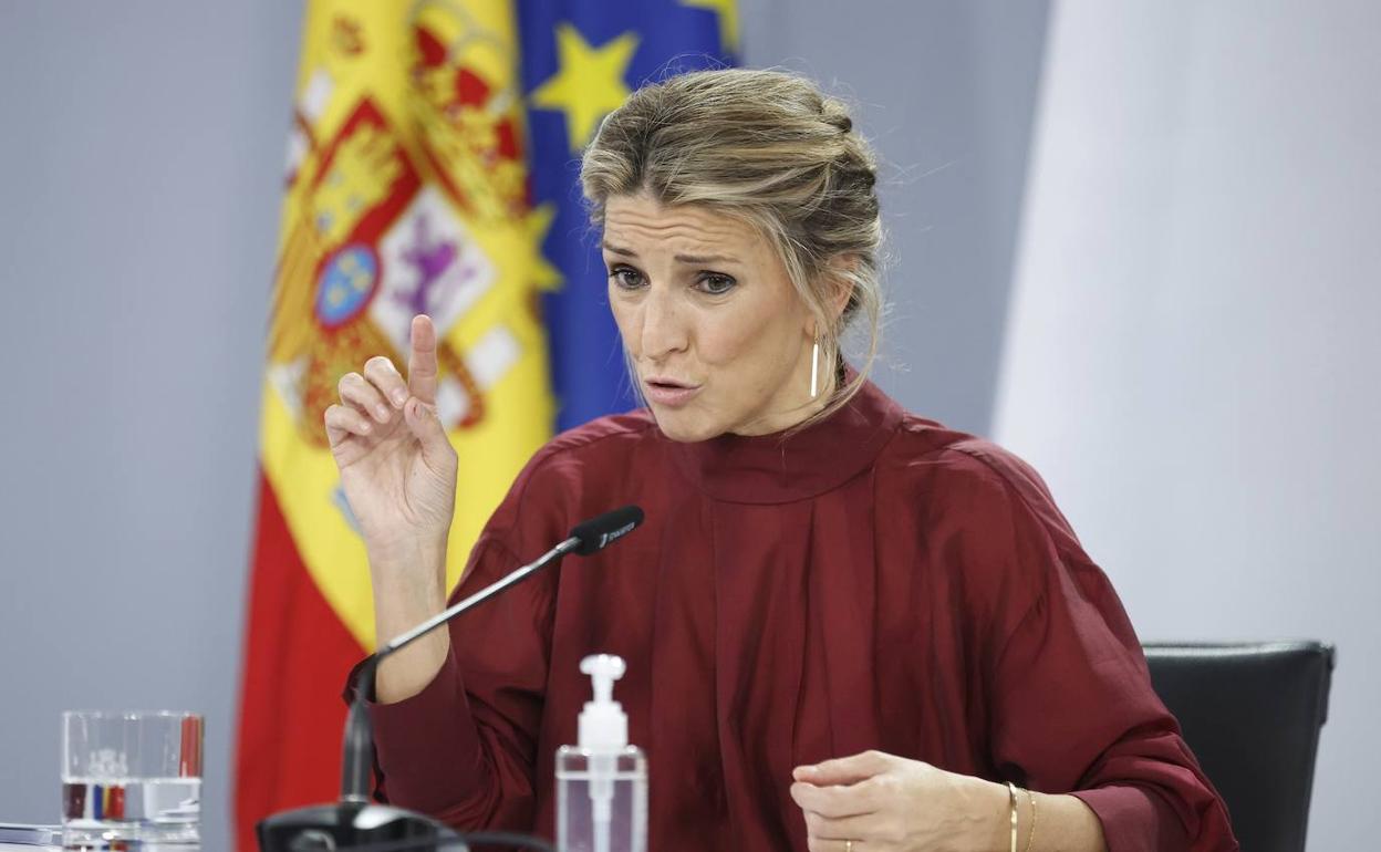 Yolanda Díaz, en la rueda de prensa del viernes tras el Consejo de Ministros.