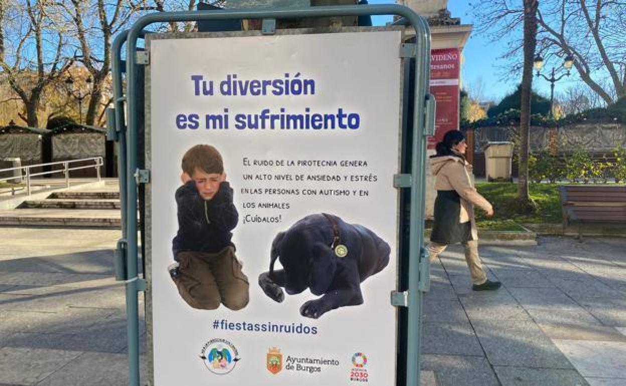 Carteles de la campaña de concienciación sobre la pirotecnia en Burgos.