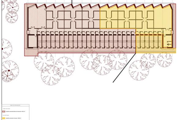 La zona en amarillo corresponde al espacio cedido al GREM que, según los planos, no se reformará.